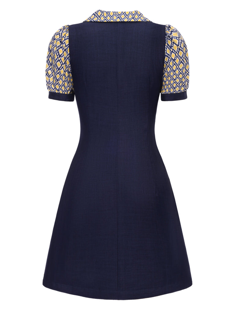 [Pré-vente] Robe bleue carreaux argyle col claudine des années 1960