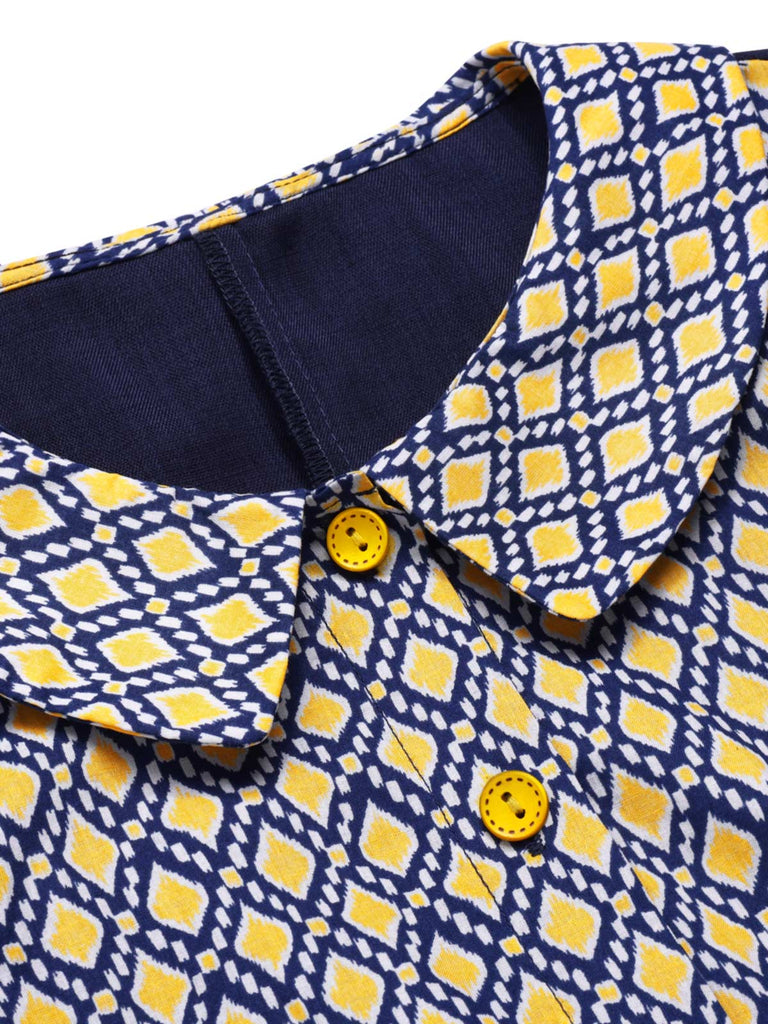 [Pré-vente] Robe bleue carreaux argyle col claudine des années 1960