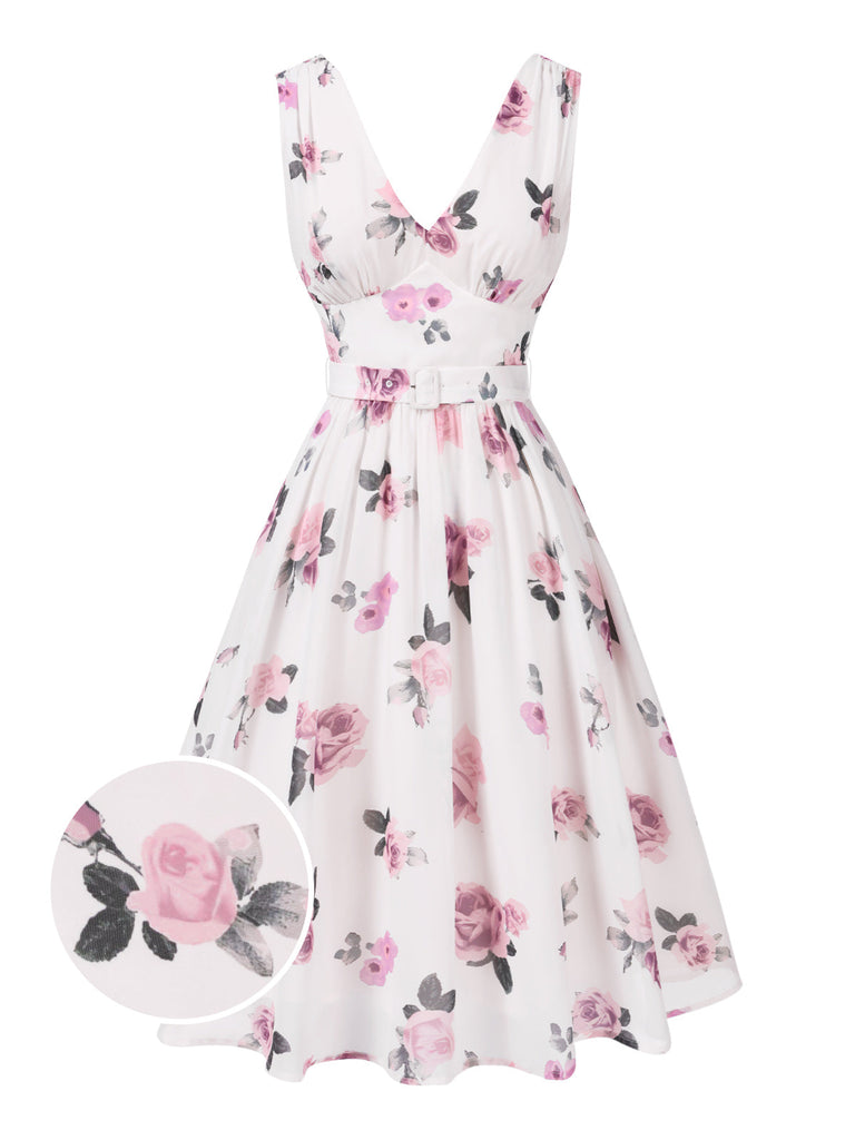 [Prévente] Robe rose en mousseline de soie col V profond années 1940