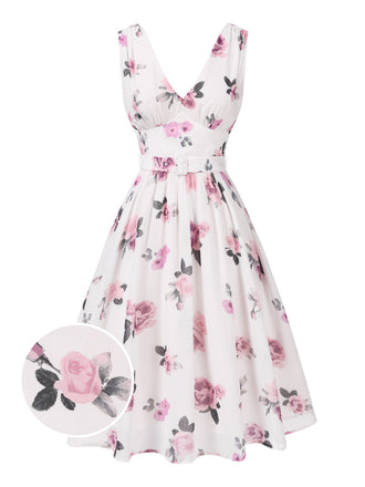 [Prévente] Robe rose en mousseline de soie col V profond années 1940