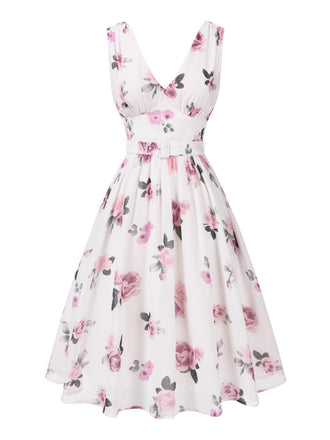 [Prévente] Robe rose en mousseline de soie col V profond années 1940