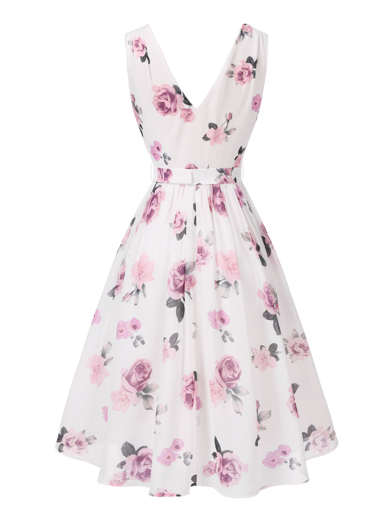 [Prévente] Robe rose en mousseline de soie col V profond années 1940