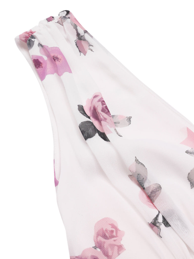 [Prévente] Robe rose en mousseline de soie col V profond années 1940