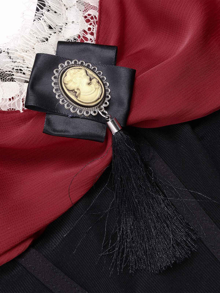 [Pré-vente] Robe sirène rouge vin contrastée à arêtes de poisson des années 1930