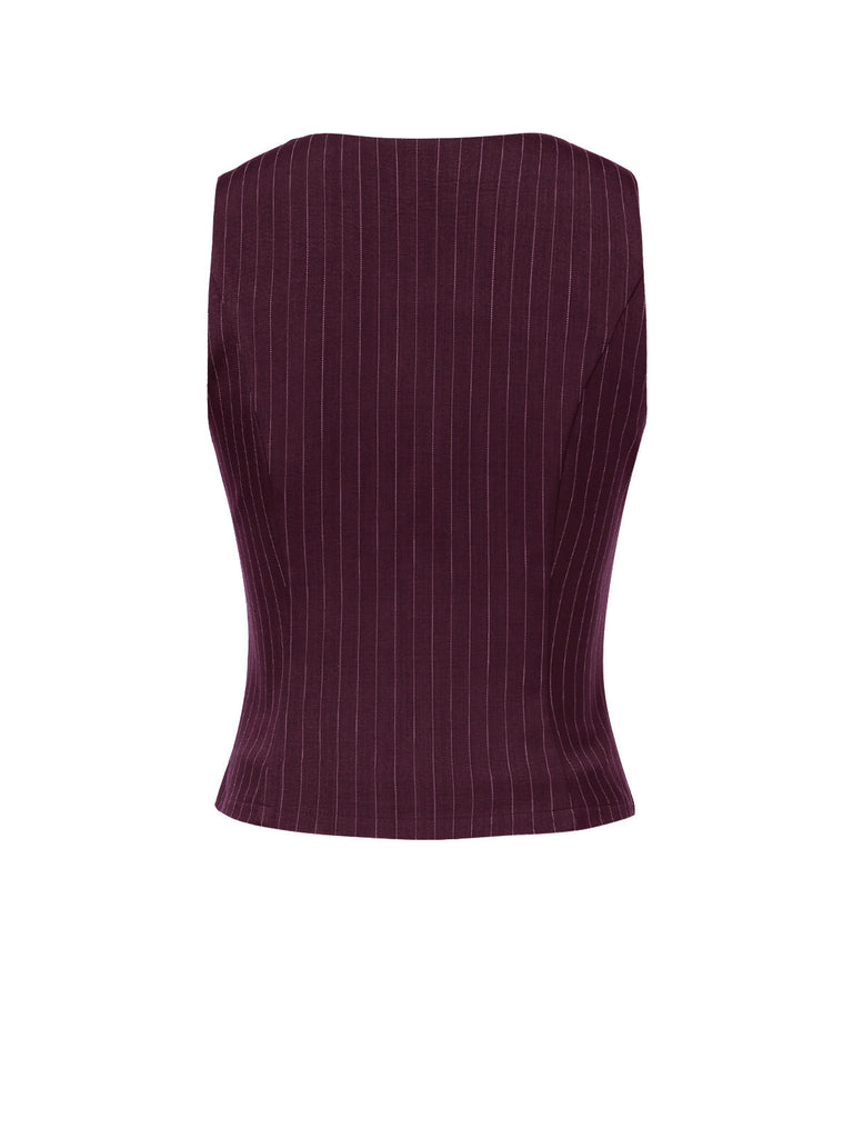 2PCS Gilet à rayures fines vin rouge et jupe plissée des années 60