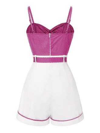 Combishort rose à bretelles en patchwork à pois des années 1940