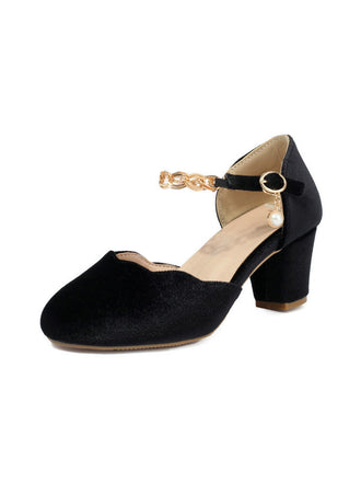 Chaussures à talons hauts en flanelle avec chaîne dorée