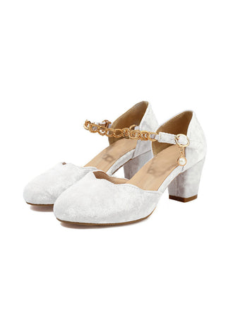 Chaussures à talons hauts en flanelle avec chaîne dorée