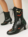 Bottes mi-mollet à lacets motif chauve-souris et citrouille d'Halloween