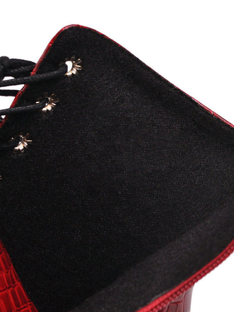 Bottes mi-mollet à lacets en similicuir de crocodile