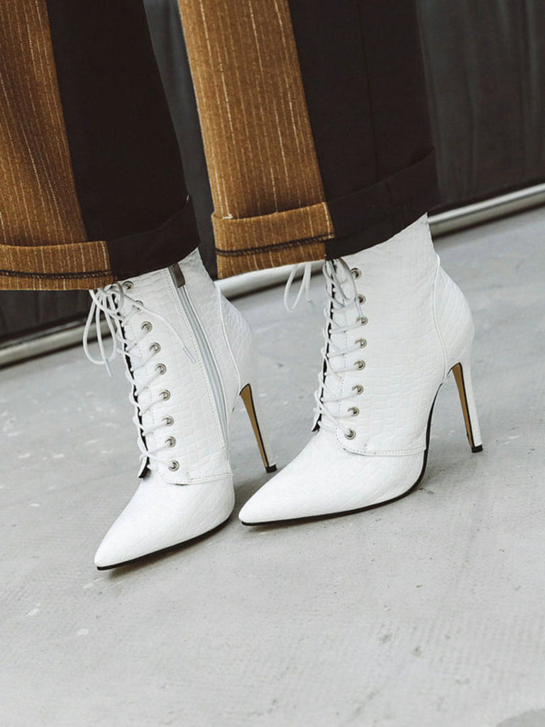 Bottes mi-mollet à lacets en similicuir de crocodile