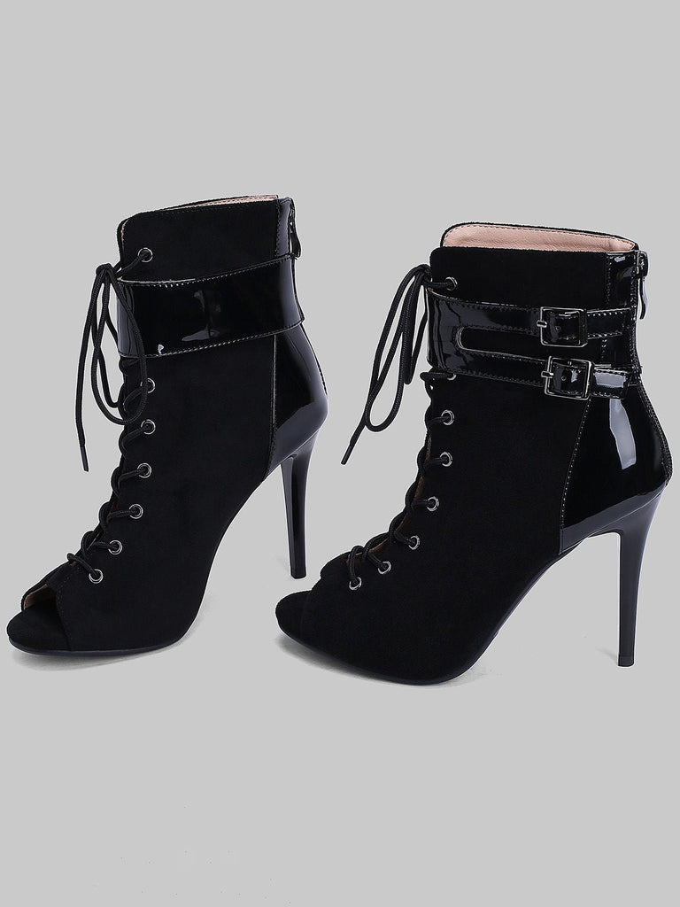 Bottes mi-mollet à bout ouvert et à cordon de serrage en métal