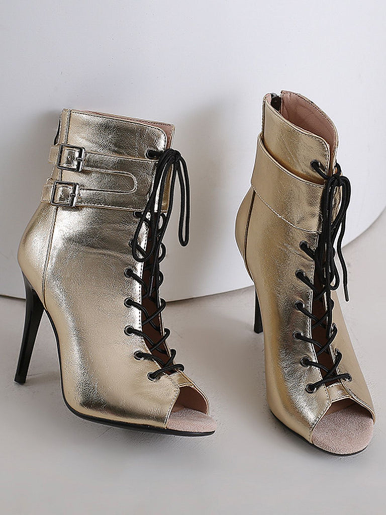 Bottes mi-mollet à bout ouvert et à cordon de serrage en métal