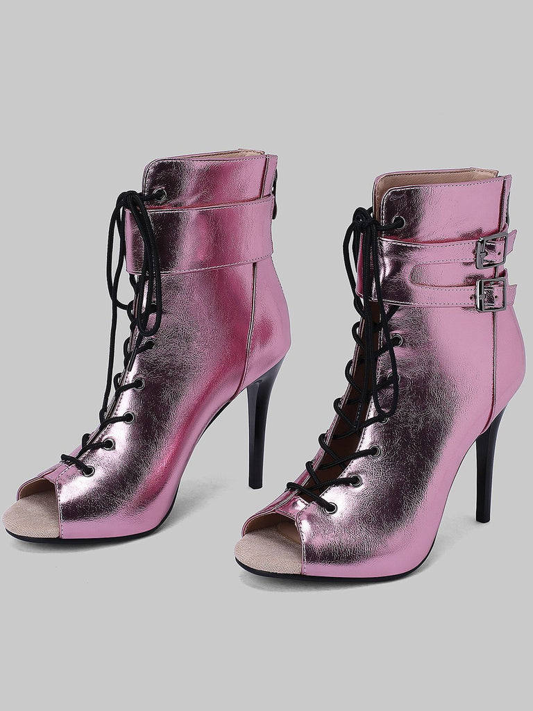 Bottes mi-mollet à bout ouvert et à cordon de serrage en métal