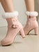 Bottes à talons hauts vintage en fausse fourrure avec boucle