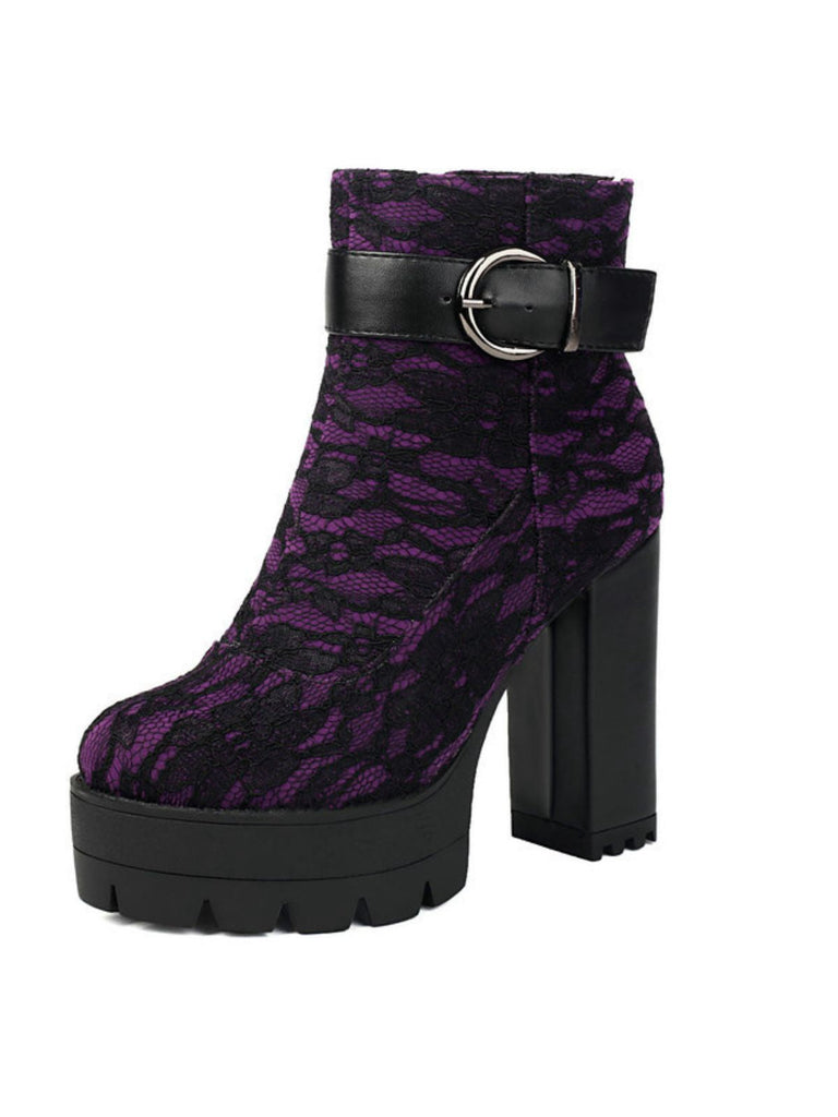 Bottines à plateforme et talons épais en dentelle vintage