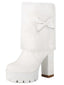 Bottes à talons épais en peluche avec nœud papillon vintage