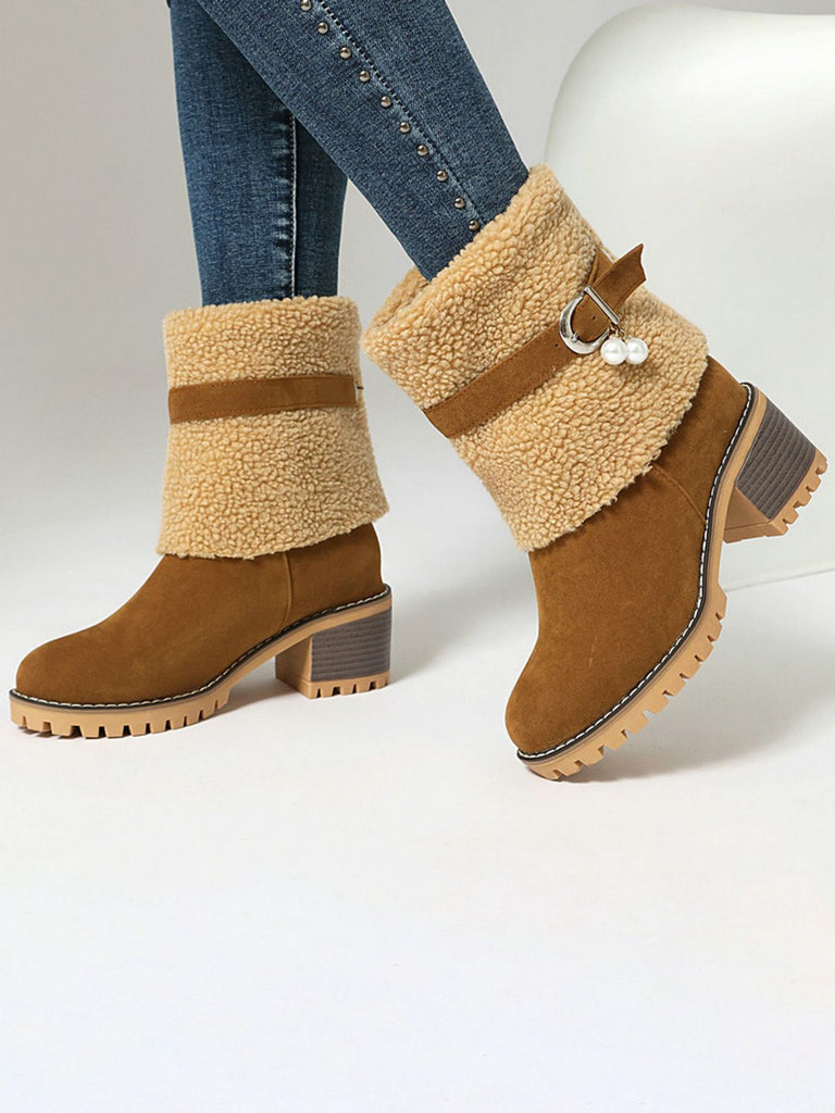 Bottes mi-mollet en polaire velours perle vintage