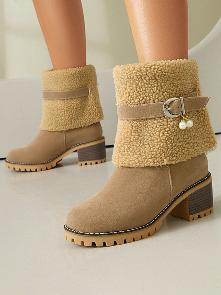 Bottes mi-mollet en polaire velours perle vintage