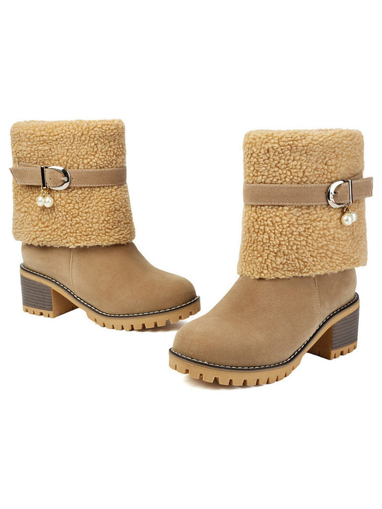 Bottes mi-mollet en polaire velours perle vintage