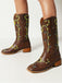 Bottes mi-mollet de style western à motif tournesol marron brodé