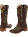 Bottes mi-mollet de style western à motif tournesol marron brodé
