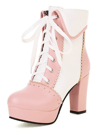 Bottes Martin vintage en cuir à lacets et colorblock