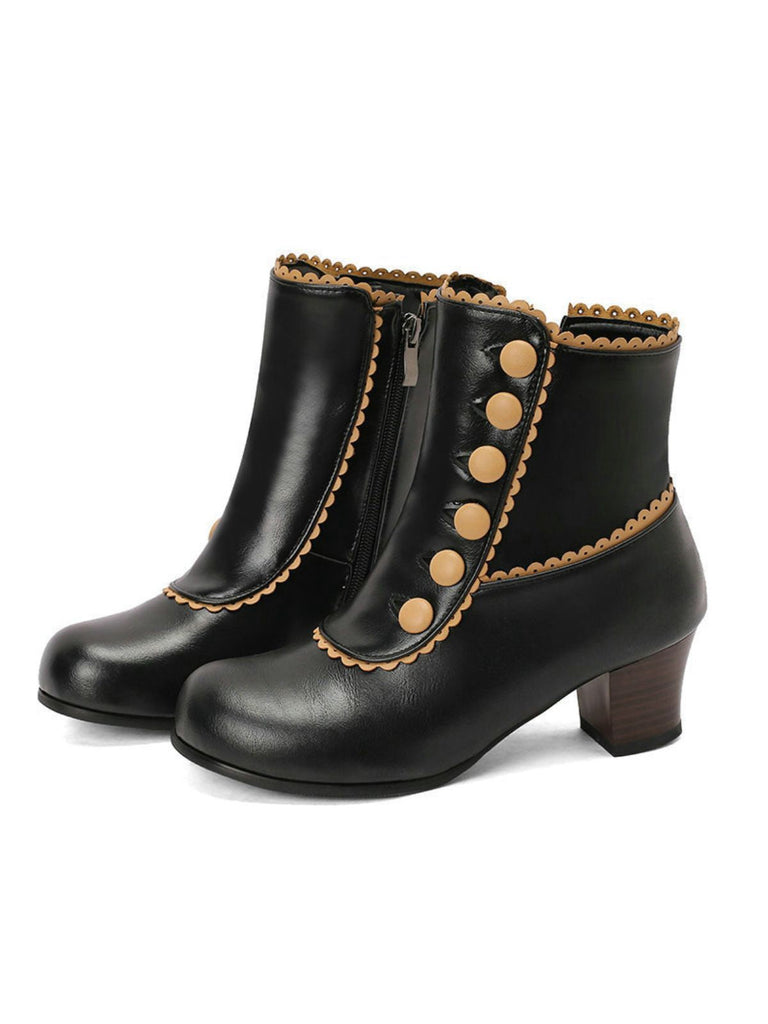 Bottes courtes à talons épais et doublure en fausse fourrure vintage