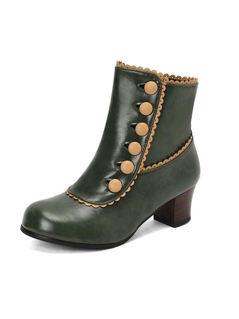 Bottes courtes à talons épais et doublure en fausse fourrure vintage