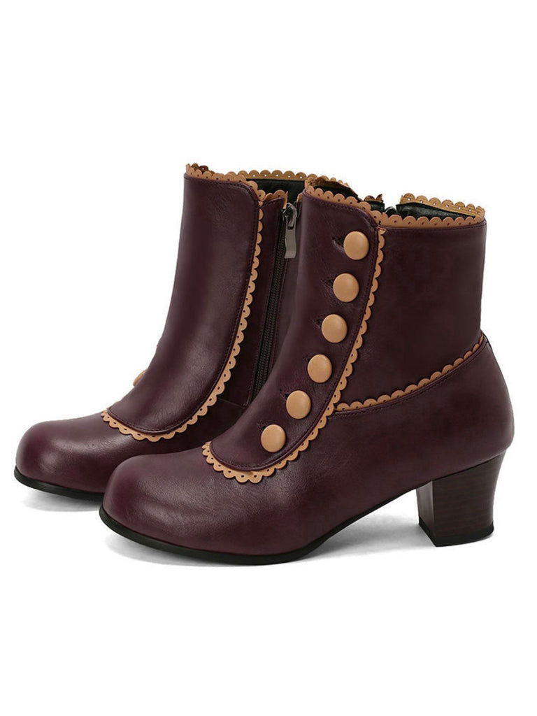 Bottes courtes à talons épais et doublure en fausse fourrure vintage