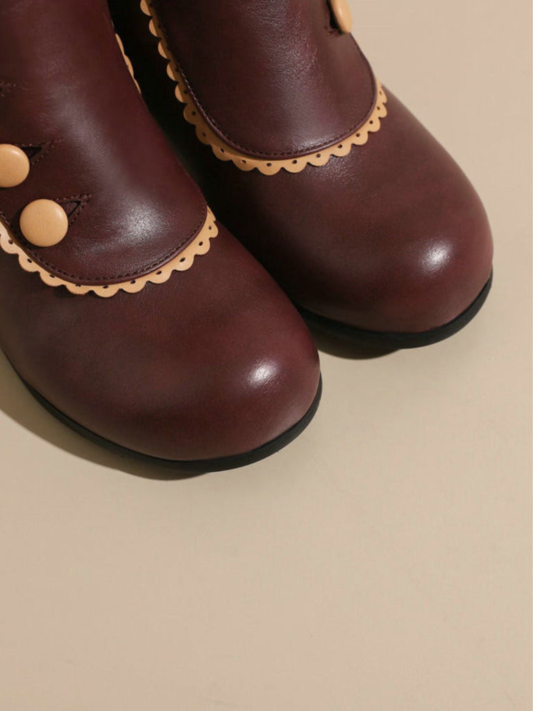 Bottes courtes à talons épais et doublure en fausse fourrure vintage