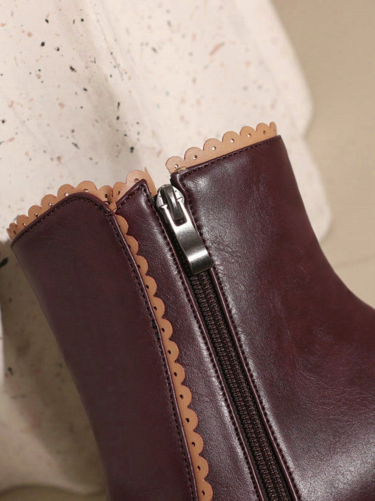 Bottes courtes à talons épais et doublure en fausse fourrure vintage