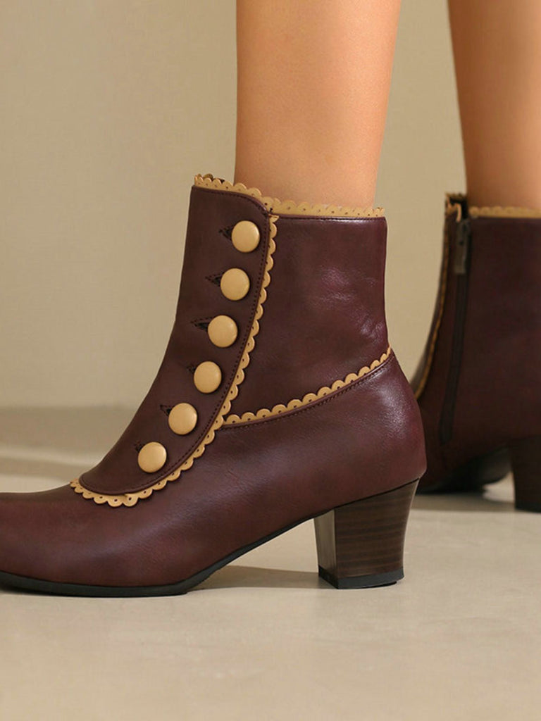 Bottes courtes à talons épais et doublure en fausse fourrure vintage