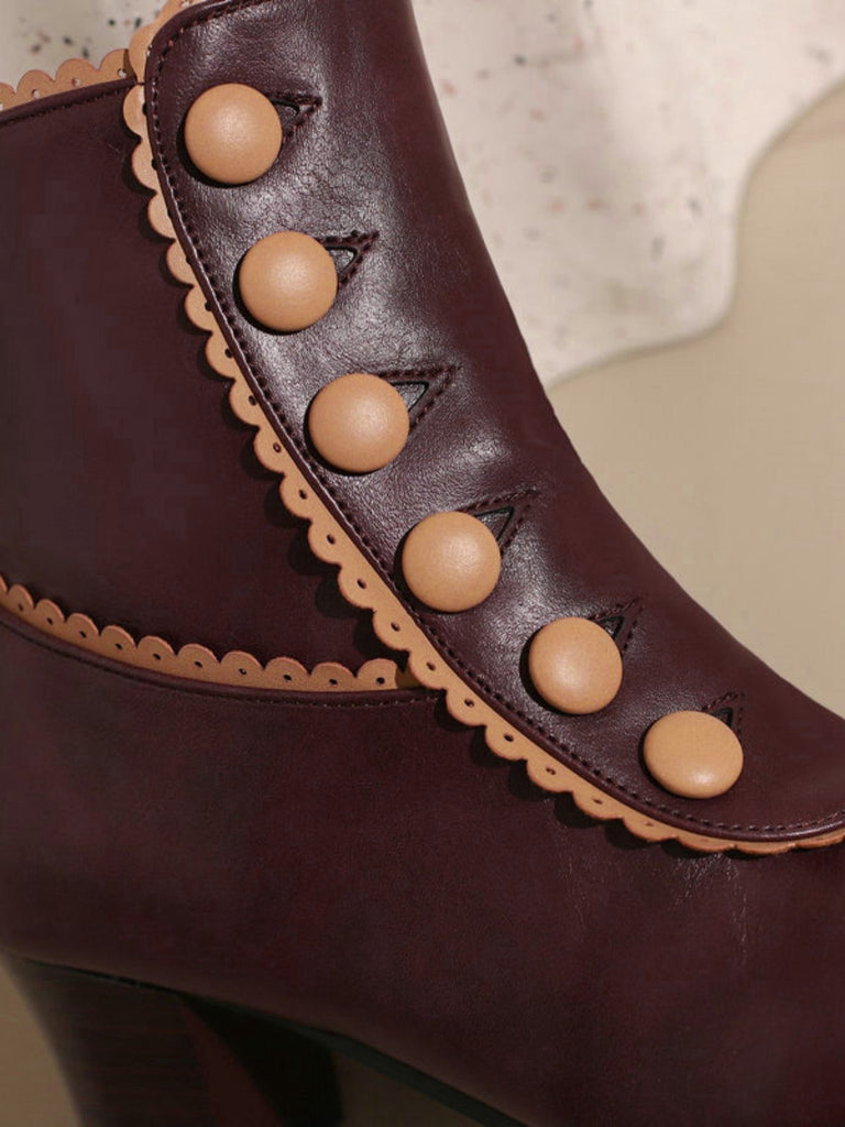 Bottes courtes à talons épais et doublure en fausse fourrure vintage