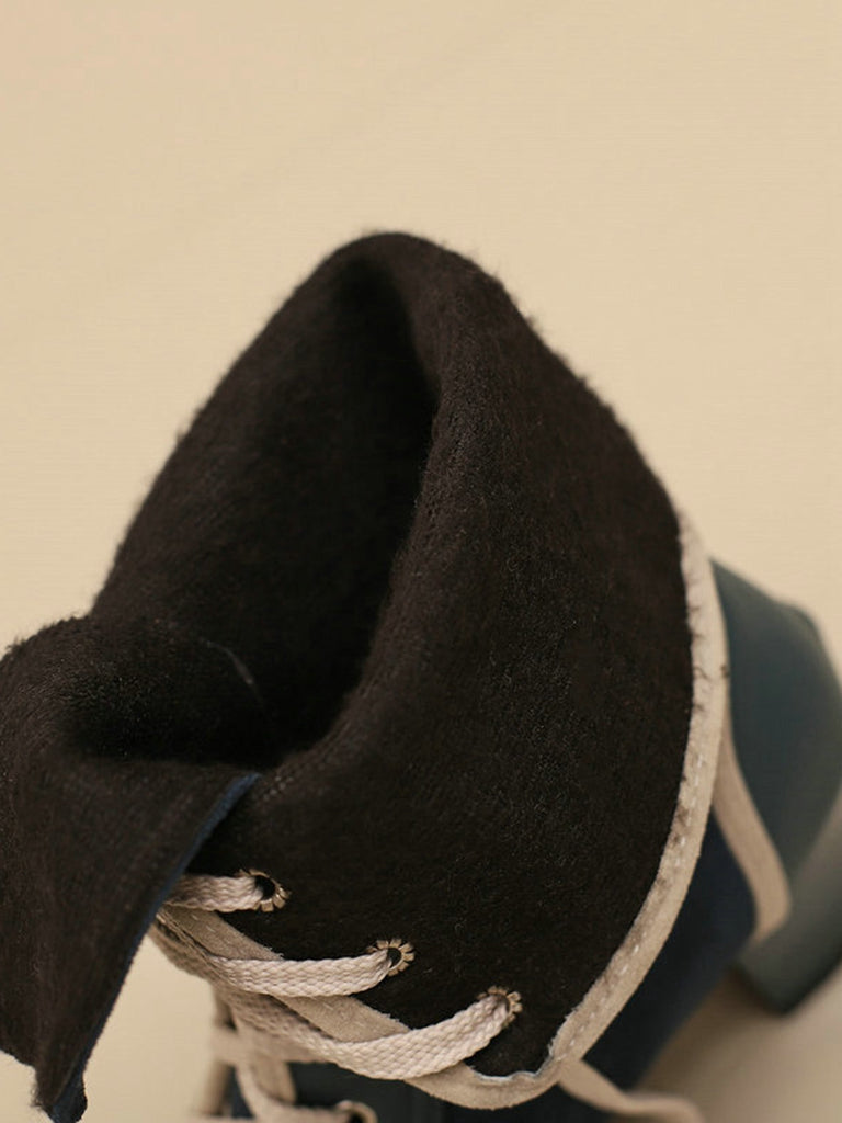 Bottes mi-mollet vintage à lacets en faux daim et cuir