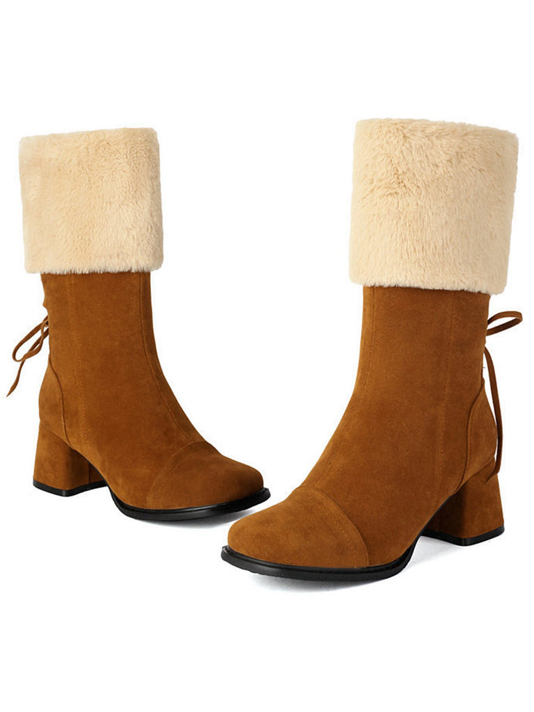 Bottes vintage à semelles épaisses en daim contrasté