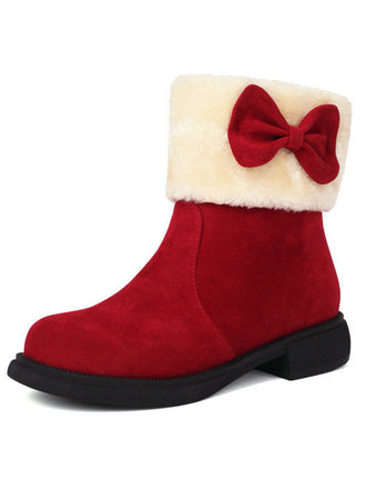 Bottines d'hiver à bout rond et nœud orné de peluche