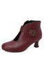 Bottines à bout rond découpes boucle et talon bloc bordeaux