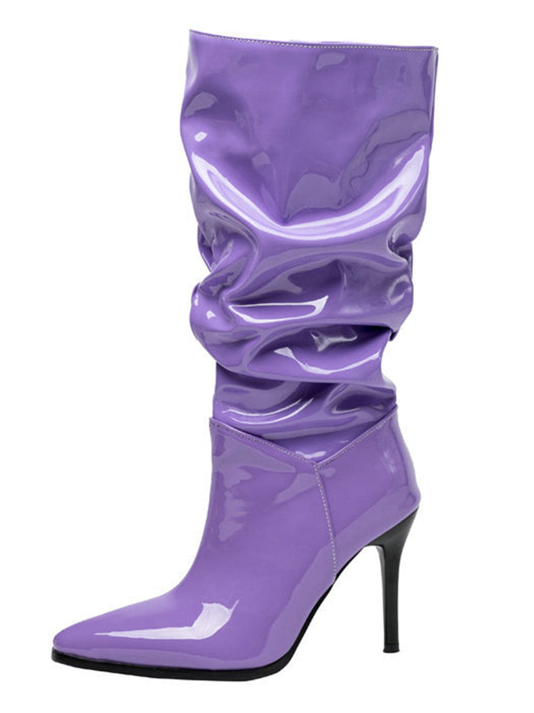 Bottes mi-mollet vintage en cuir verni uni