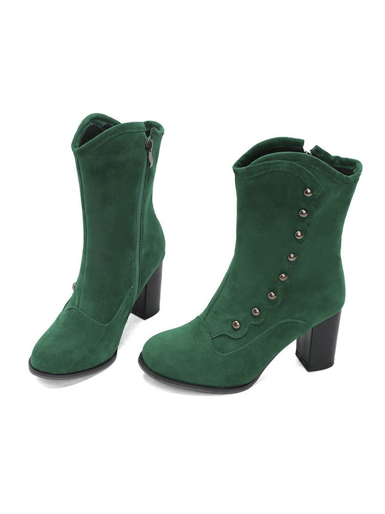 Bottes mi-mollet cloutées en daim doublées de fausse fourrure