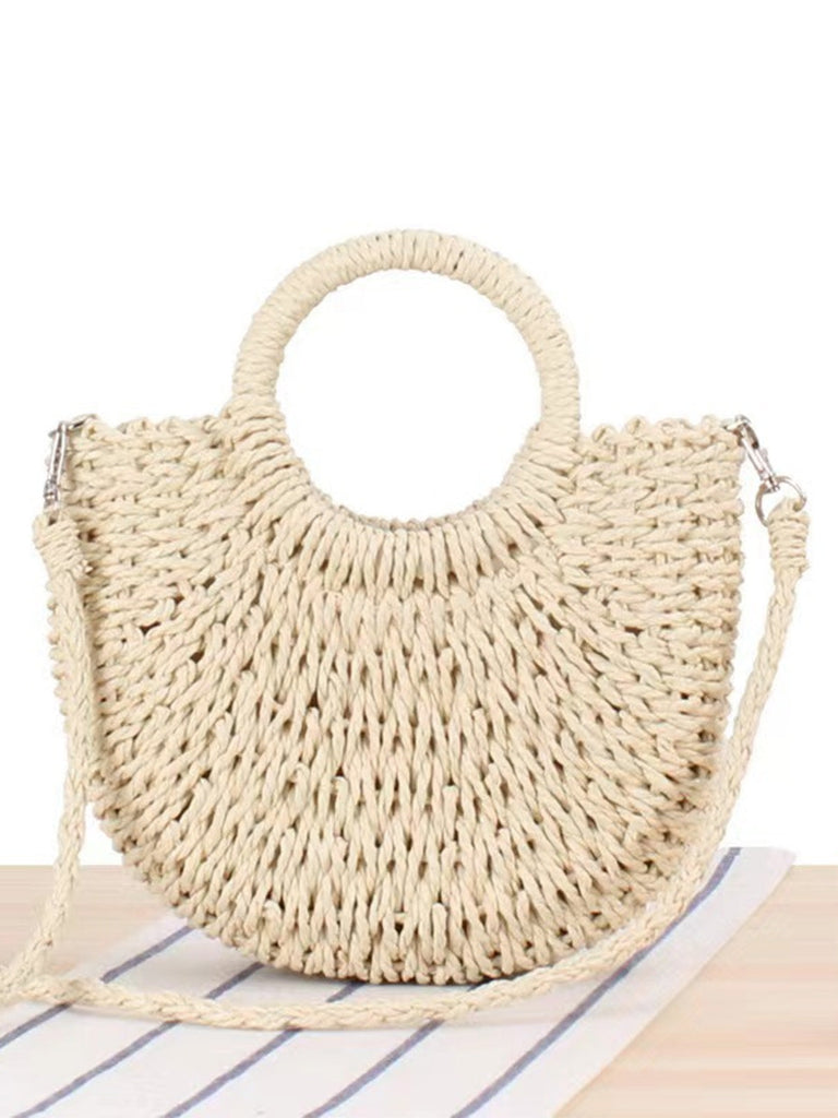 Sac Bandoulière de Plage Vintage Tressé à la Main en Forme de Lune
