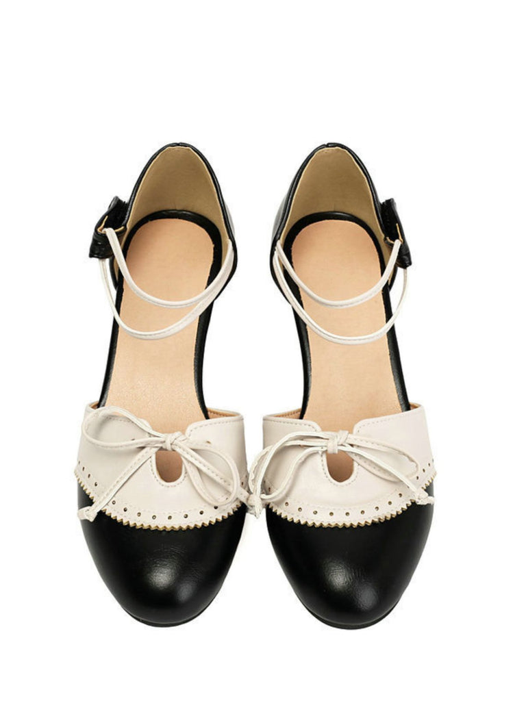 Chaussures Mary Jane Bicolores à Nœud et Talon Bloc 9