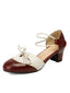 Chaussures Mary Jane Bicolores à Nœud et Talon Bloc