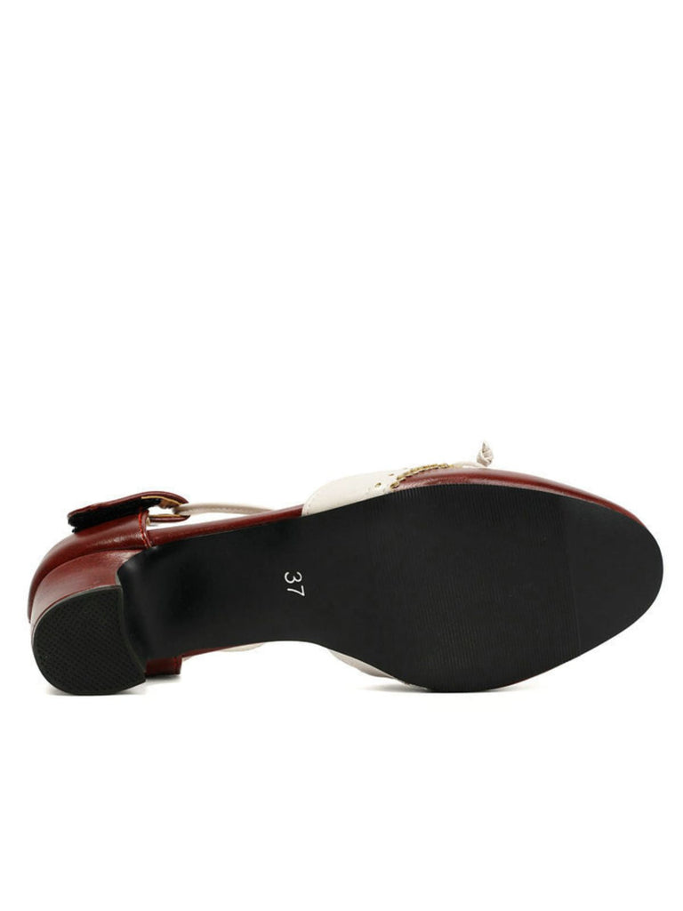 Chaussures Mary Jane Bicolores à Nœud et Talon Bloc 5