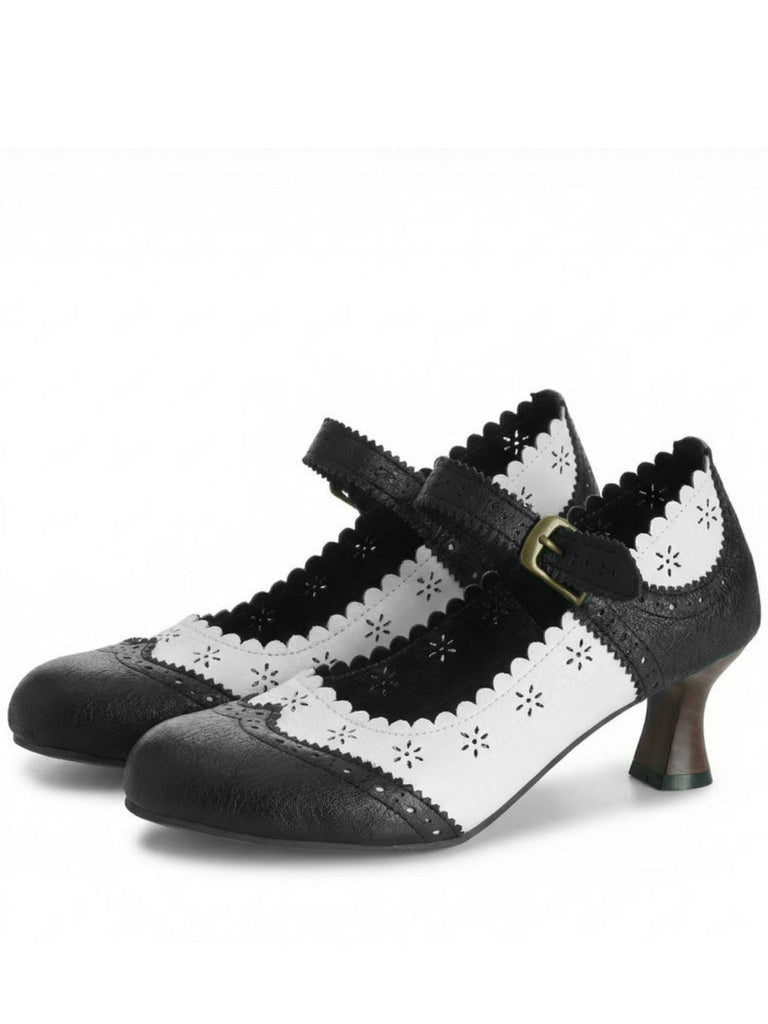 Vintage Brogue Floral Ajouré Talons Bloc 8