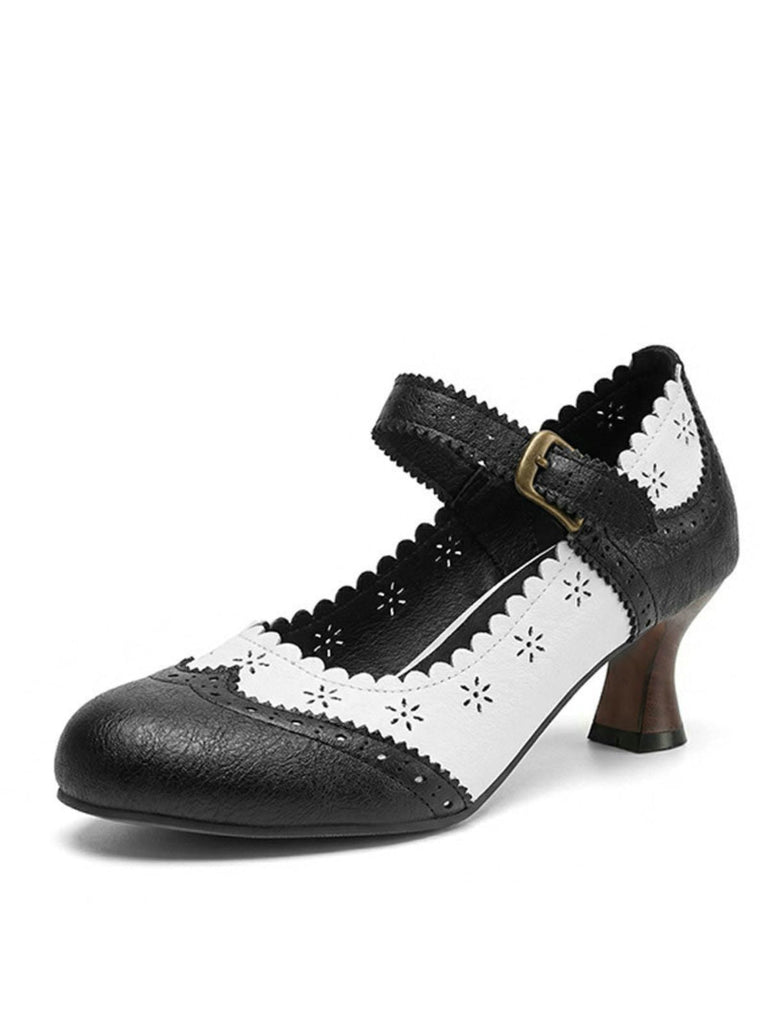 Vintage Brogue Floral Ajouré Talons Bloc 9