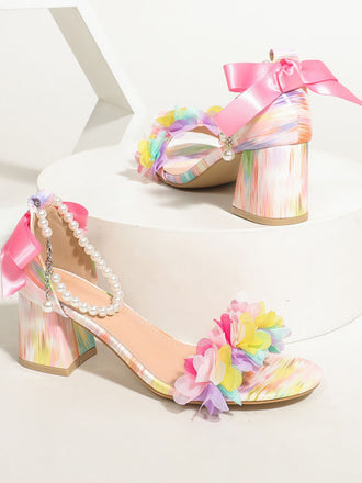 Chaussures à Talon Conique et Bout Pointu Multicolores