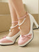 Chaussures à Talon Bloc Bride Cheville Perles Bicolore Nœud