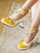 Chaussures à Talon Bloc Bride Cheville Perles Bicolore Nœud