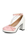 Chaussures à Talon Bloc Bride Cheville Perles Bicolore Nœud